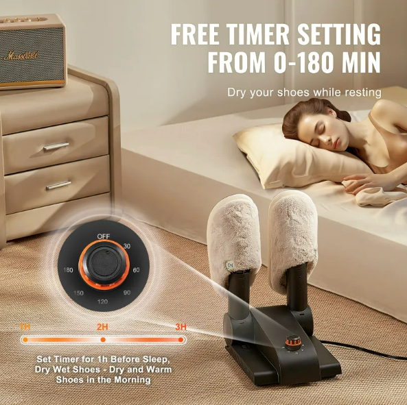 Compact folded shoe dryer showing portable flat design